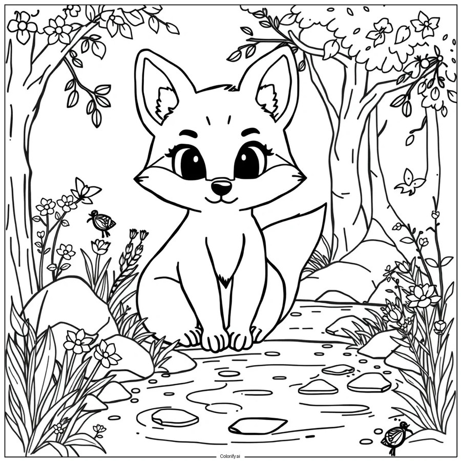 Dibujo para colorear de un zorro en el bosque