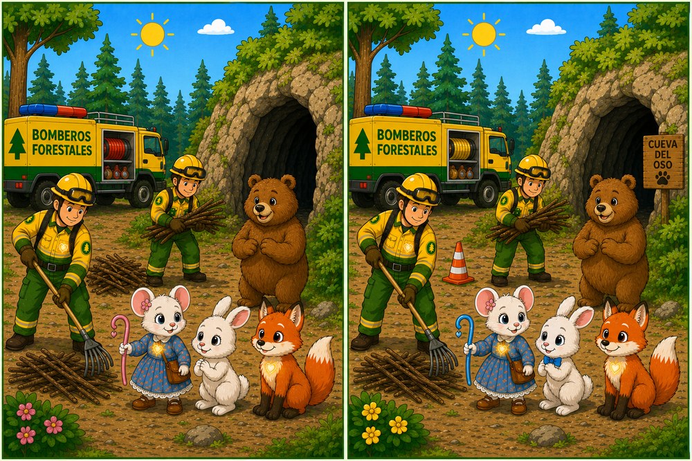 Juego: encuentra las diferencias, bomberos forestales